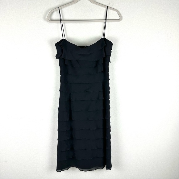 Tadashi Vintage Black Halter Cocktail Tiered Silk Mini Dress Size 8 FLAWED - Picture 1 of 7